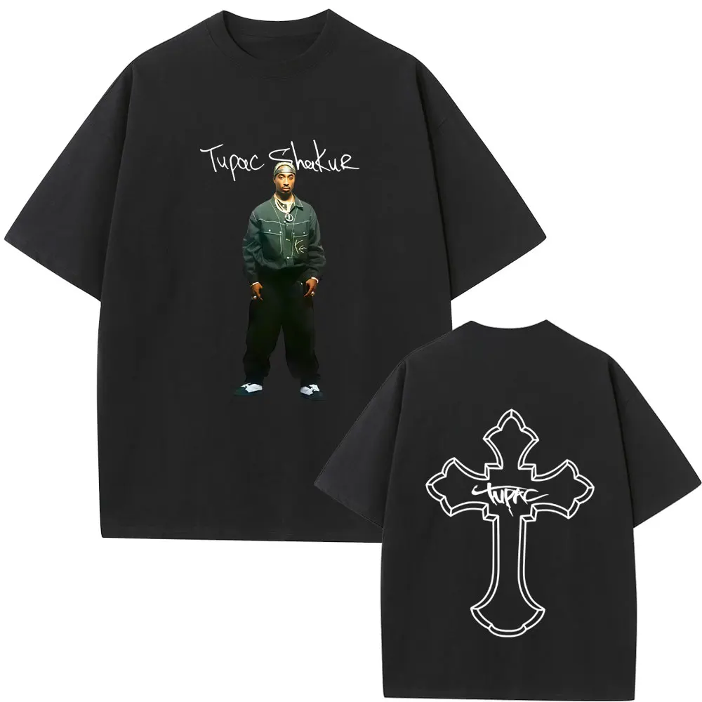 

Rapper Tupac 2pac Cross T-shirt Men Women Hip Hop Fashion Vintage Streetwear Men's Casual High Quality Soft Cotton T Shirts Tops