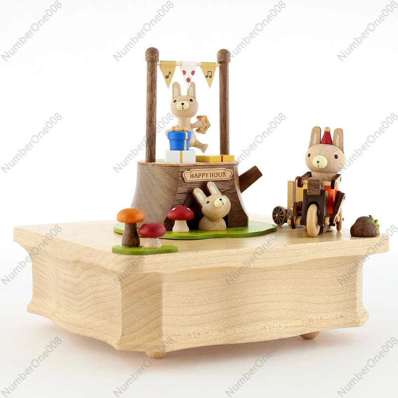 Jeancard Music Box Wooden Music Box Mori Live Wood Fun Rabbit Girls Boys Girls Christmas Birthday Gifts