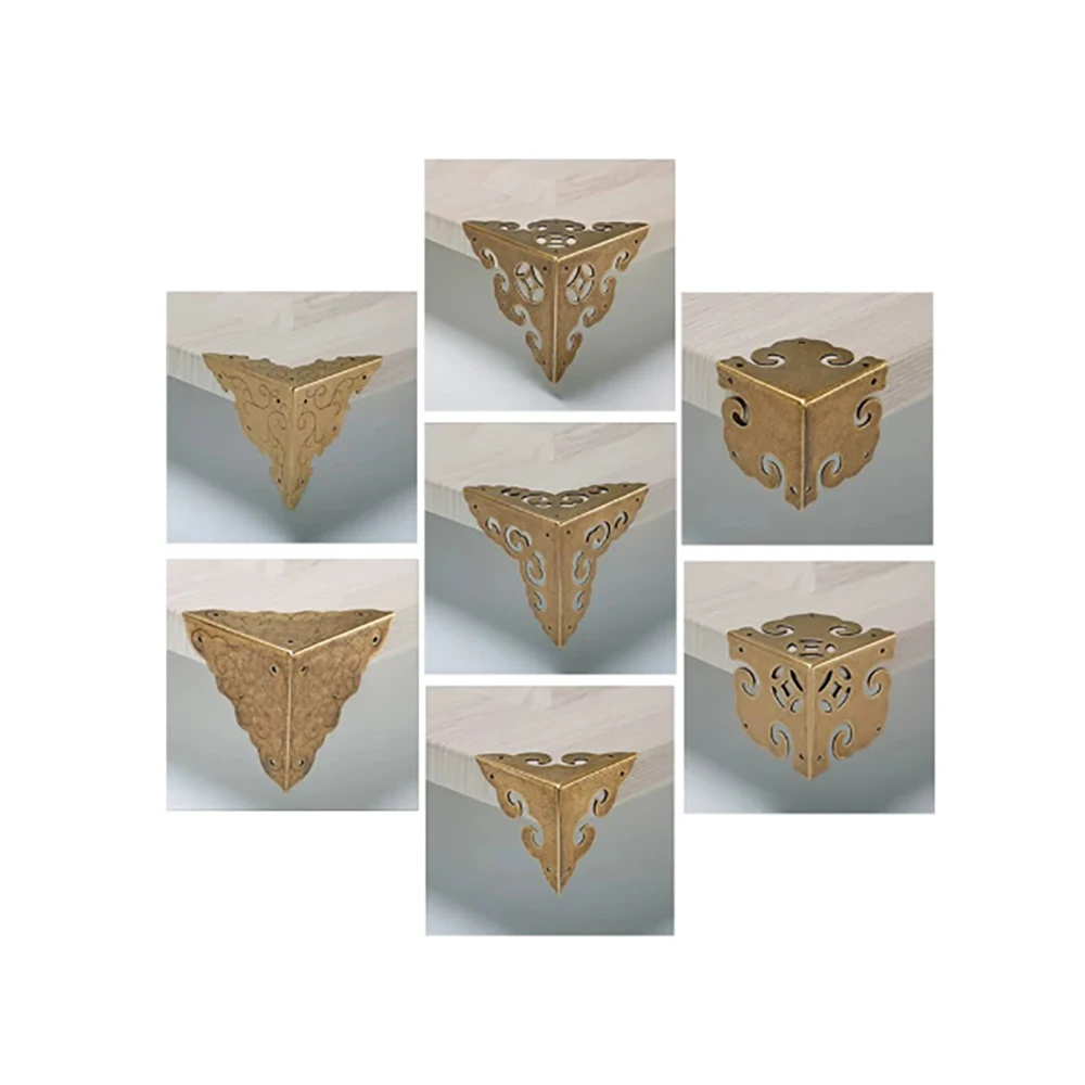 2Pcs Brass Corner Protection Wooden Box Table Cabinet Anti-Collision Fixing Plate Decorative Furniture Metal Triangle Code