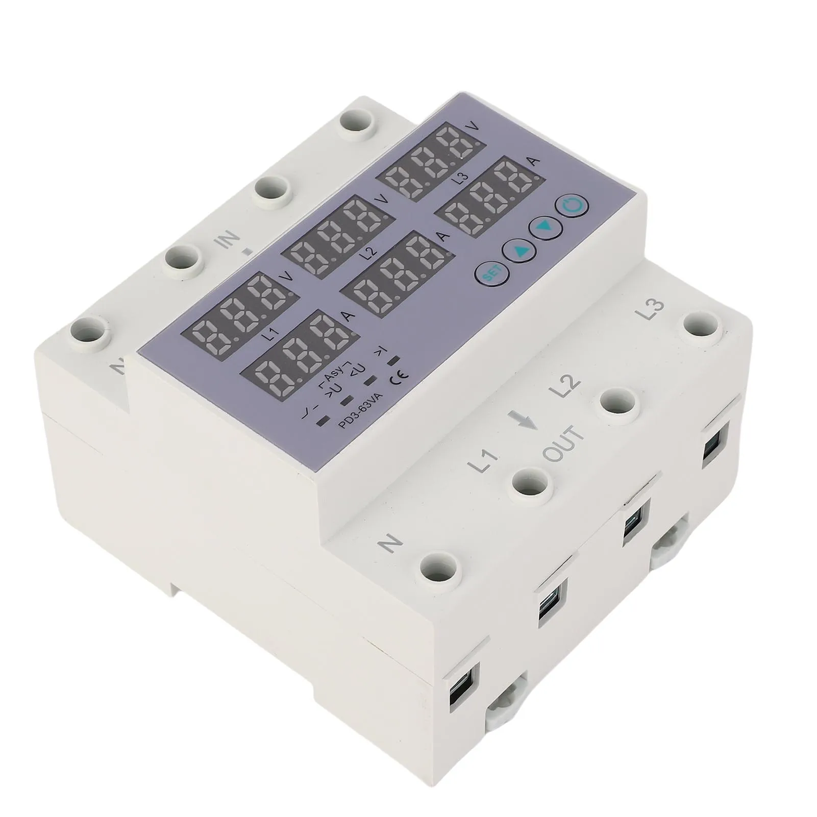 Pelindung Tegangan dan Arus 3 Fase DIN Rail Voltmeter Ammeter Pelindung Tegangan Lebih Arus Lebih Otomatis AC230-300V