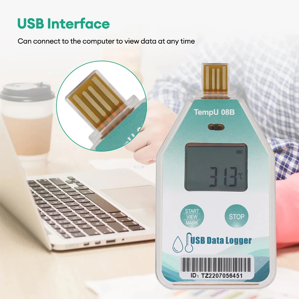 Mini USB Temperature Humidity Data Logger with 32000 Point PDF Report Thermometer Hygrometer for Laboratory Cold Chain Transport