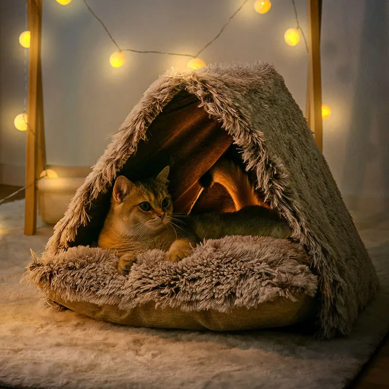 

Cat Bed Warm Pet House Cozy Kitten Cat House Triangle Tent Very Super Soft Small Dog Home Cave for Cats Beds Pet Products