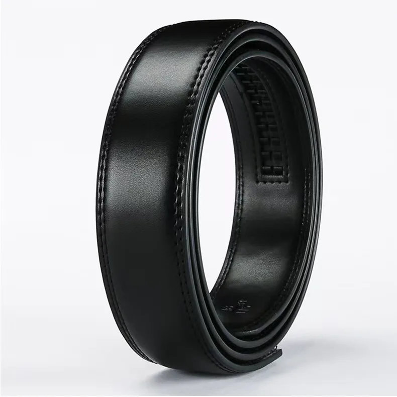 حزام جديد بدون رأس بعرض 3.0 - حزام خصر أوتوماتيكي من جلد البقر الخالص للرجال، حزام عصري بدون إبزيم لسراويل الأعمال غير الرسمية