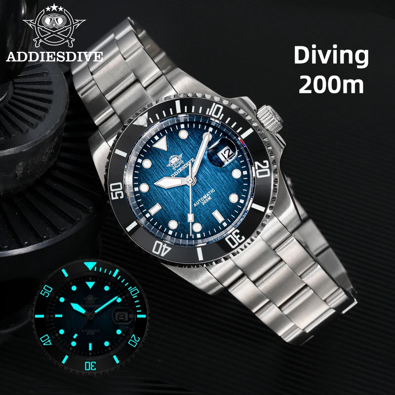 ADDIESDIVE Orologio da uomo impermeabile di lusso con zaffiro, lunetta in ceramica super luminosa, orologio meccanico automatico da uomo in acciaio inossidabile