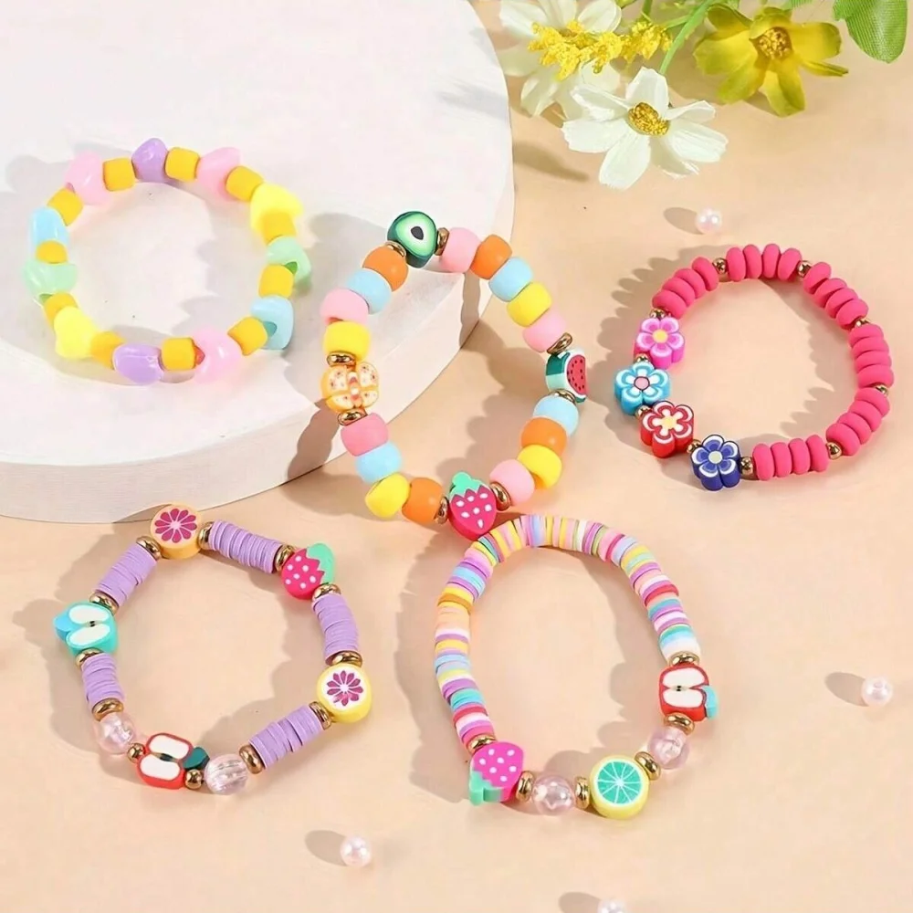 200/100pcs 9-11mm Random Style Vibrant Round Clay Beads - Assorted Animal, Heart & Flower Patterns for DIY Jewelry Making ﻿