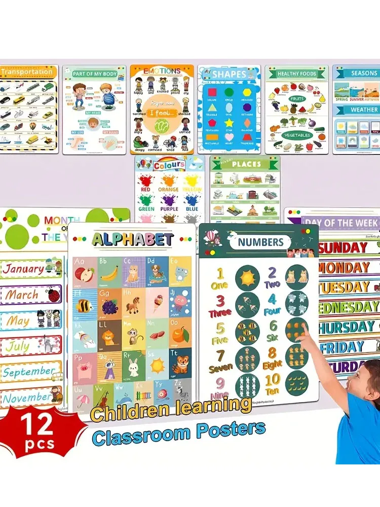 12 ملصقًا لتعليم مرحلة الطفولة المبكرة لتعليم التعلم باللغة الإنجليزية
