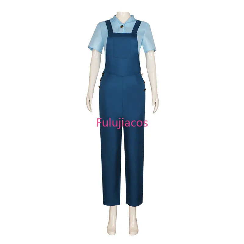 

Pearl Cosplay Costume Blue Jumpsuit Horror Movie Shirt Strap Pants