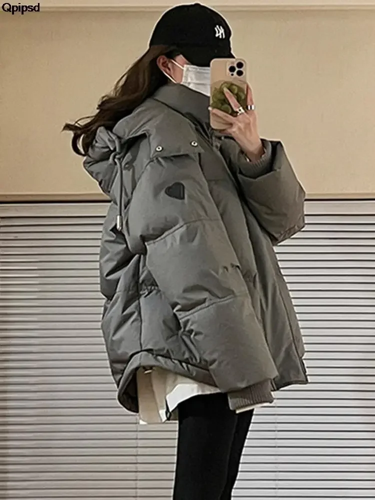 Outdoor Women's Winter Padded Jacket Coat 2025 New Cotton Hooded Solid Thick Parka Waterproof Puffy Korean Fashion