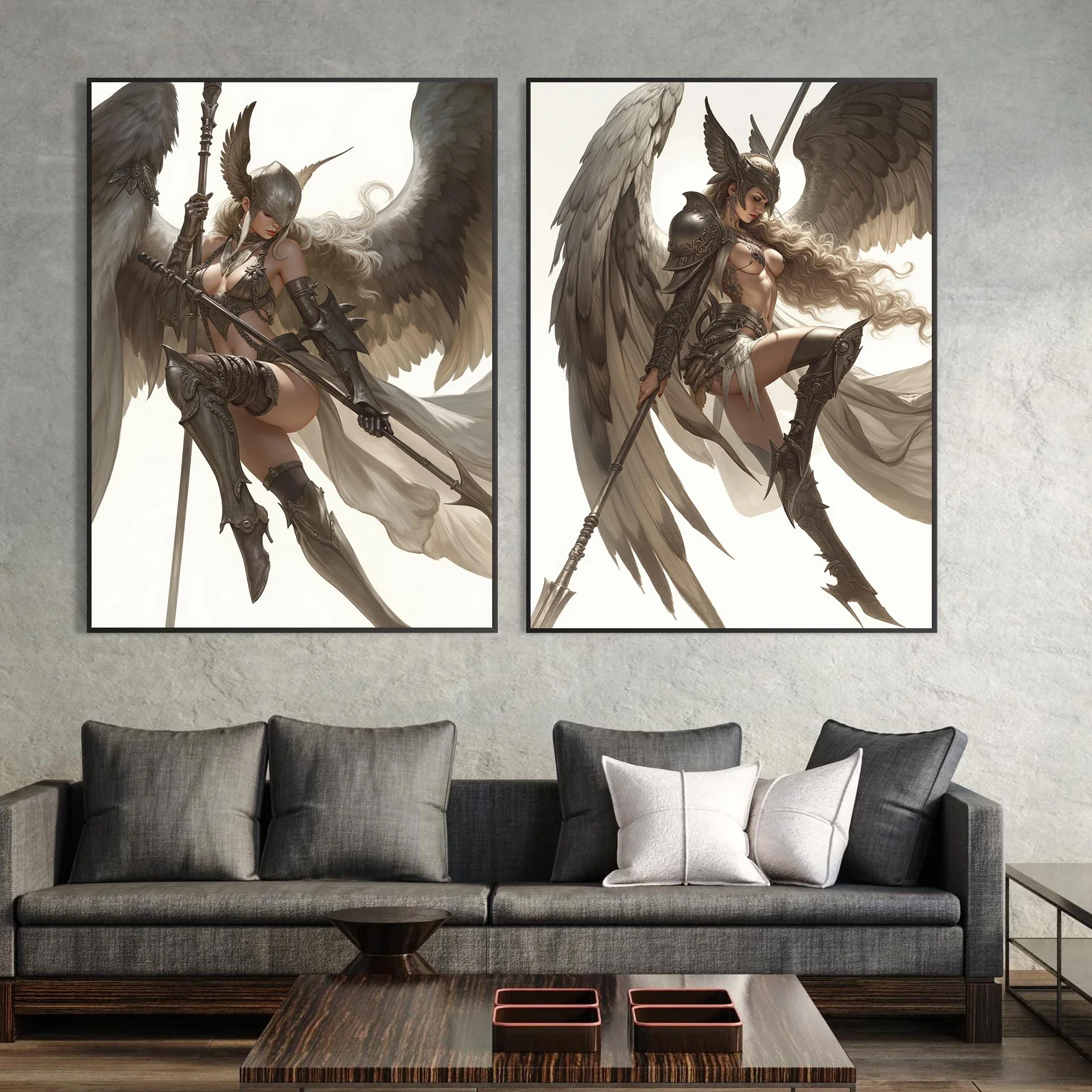 الخيال الحديث الفن الشمال حساسة مثير امرأة معركة الملاك صورة Vintage المشارك قماش لوحات صور فنية للجدران ديكور المنزل