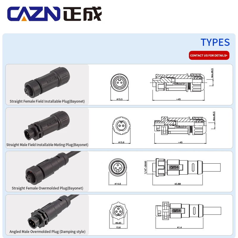 Waterproof E7 Overmolded Plug Bayonet 2 3 4 5 6Pins Straight Angled Male Female Plug With Cable PVC 1Meter Un-Shiled