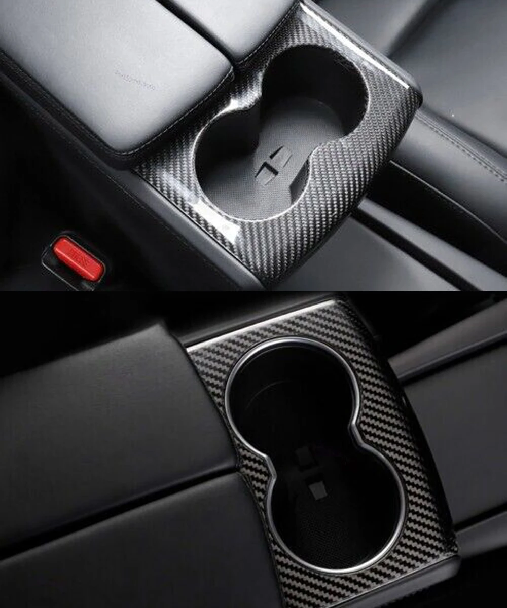 

Real Dry Carbon Fiber Interior Trim Central Console Water Cup Holder Cover For Tesla Model X Model S 2014-2020