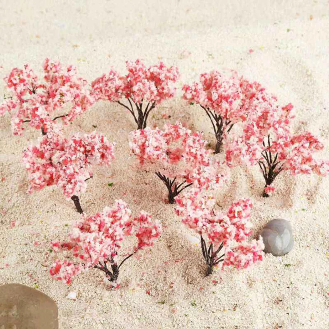 20pcs Mini Cherry Flower Tree Model Plant Diorama Kits Diy Sand Table/HO Railway Scene Layout Railway Layout Scene Decoration