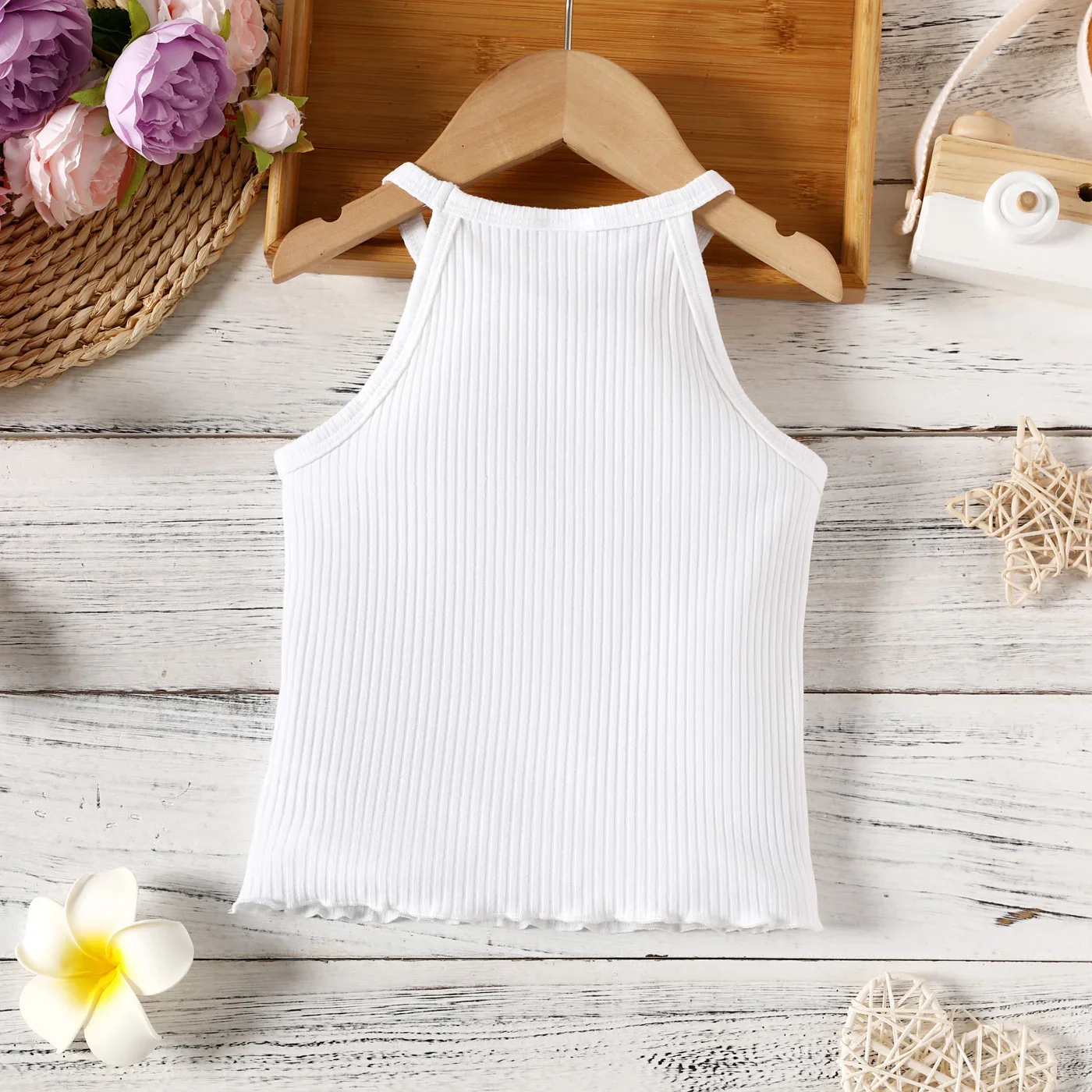 PatPat Toddler Girl Solid Ribbed Halter Tank Top Suitable for Summer Season Soft and Comfortable Perfect for Outings