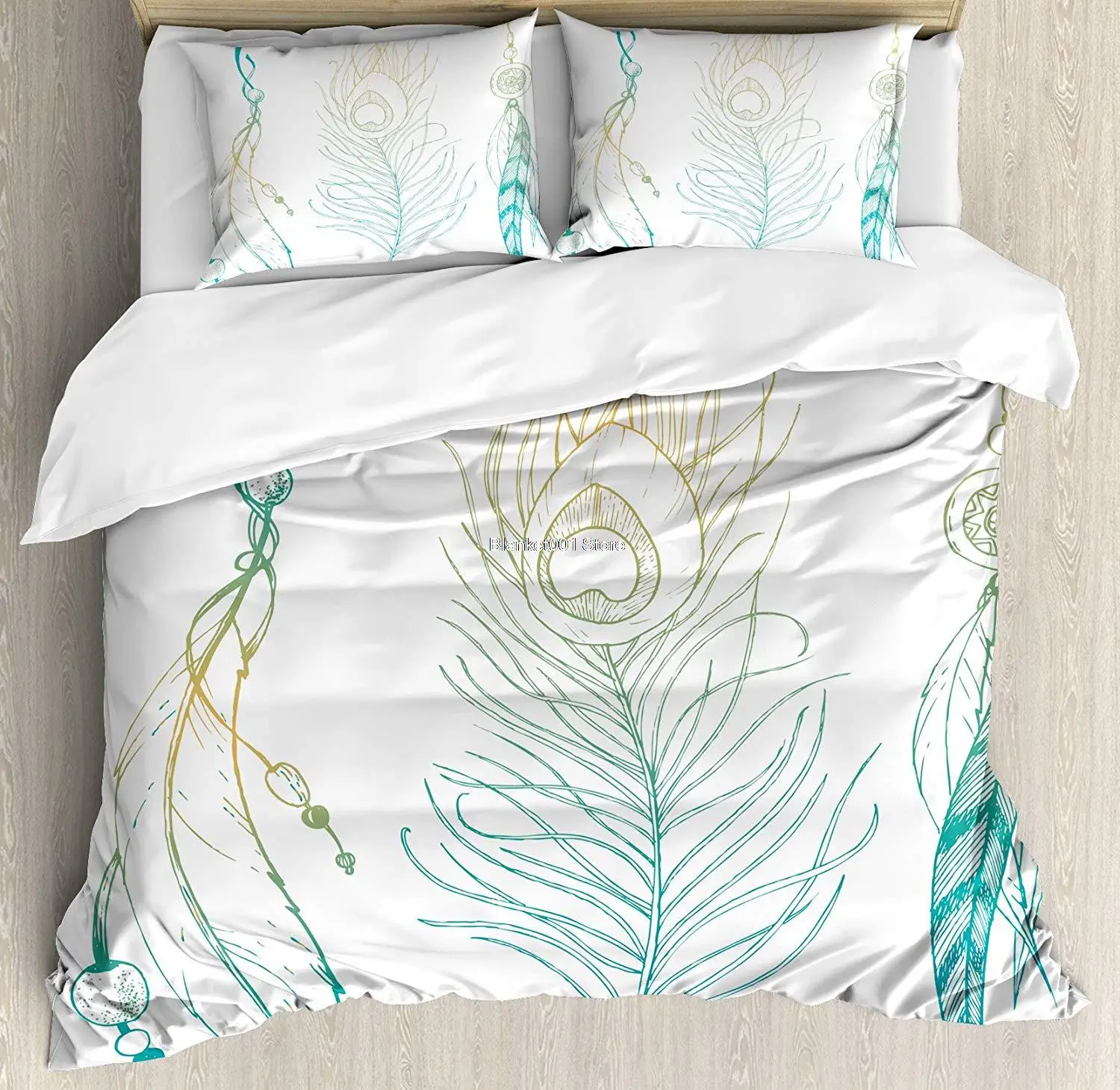 

Peacock Duvet Cover Set Aesthetic First Nations Feather and Peacock Tail Traditional Design Print Decorative 3 Piece Bedding Set