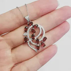 FS 3*5mm Natural Garnet S925 Sterling Silver Geometric Modeling Pendant Necklace Fine Fashion Jewelry for Women's MeiBaPJ