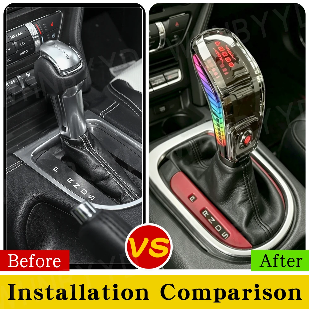 Car Crystal Gear Shift Knob With 7 Colors LED Light For Ford Mustang GT 2015-2022 Auto Interior Modification Gear Shifter Knob