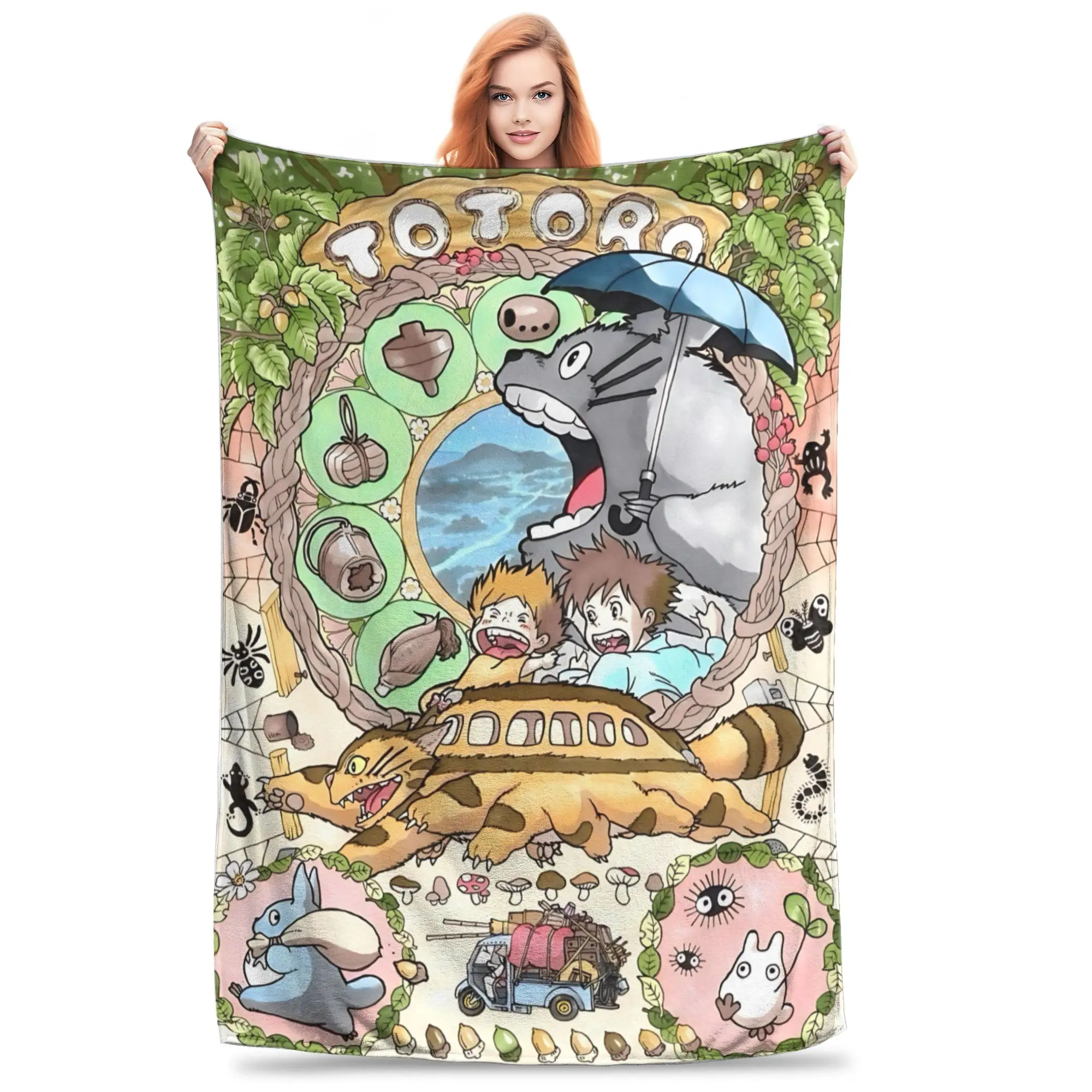 1PC home Cutecore Room Decor Anime My Neighbor Totoros Blanket Throw Blanket  Novelty Warm Blanket All Season
