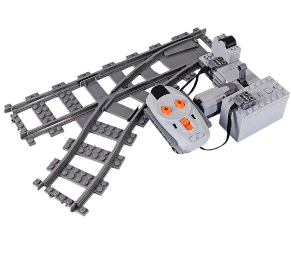 Dispositivo de conmutación de pista RC, bricolaje, montaje gratuito, vías de tren, bloques de construcción MOC, pistas de bifurcación izquierda y derecha, juguetes para niños