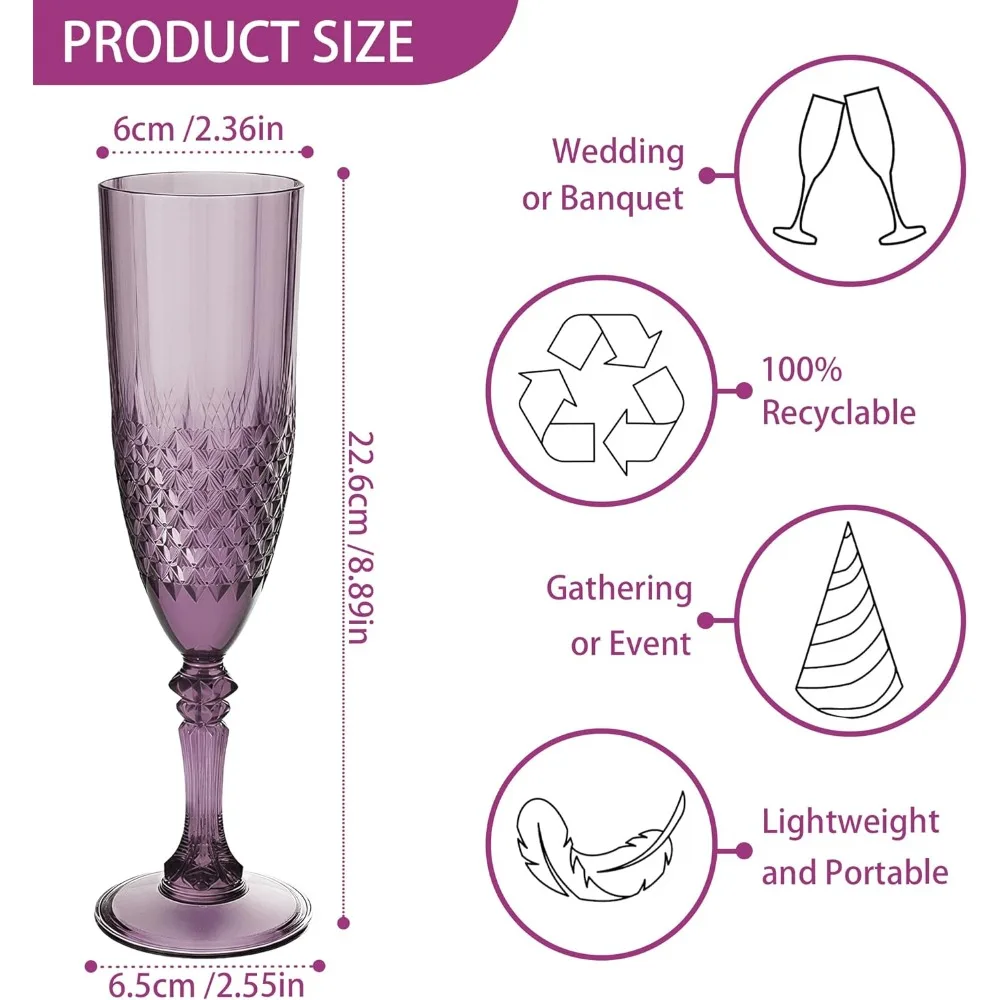 

Темно-фиолетовые многоразовые пластиковые флейты для шампанского, упаковка 48 штук, идеально подходят для Хэллоуина, свадеб, бакалавра и мероприятий под давлением