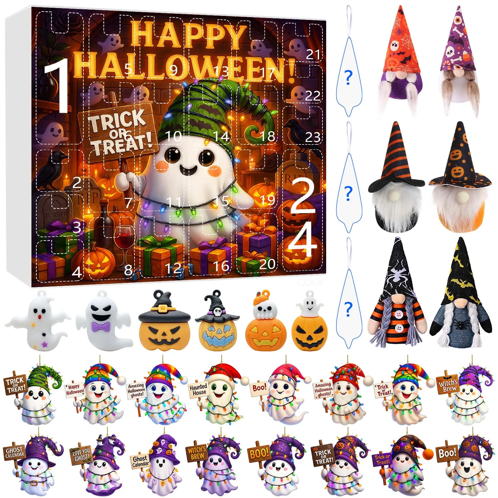 ชุดตัวจับเวลาภาพสำหรับเด็ก ชุดปฏิทินนับถอยหลังวันฮาโลวีน 24 วัน ของเล่น 2 มิติ รูปทรงกาแฟขนาดเล็ก พร้อมตัวจับเวลา