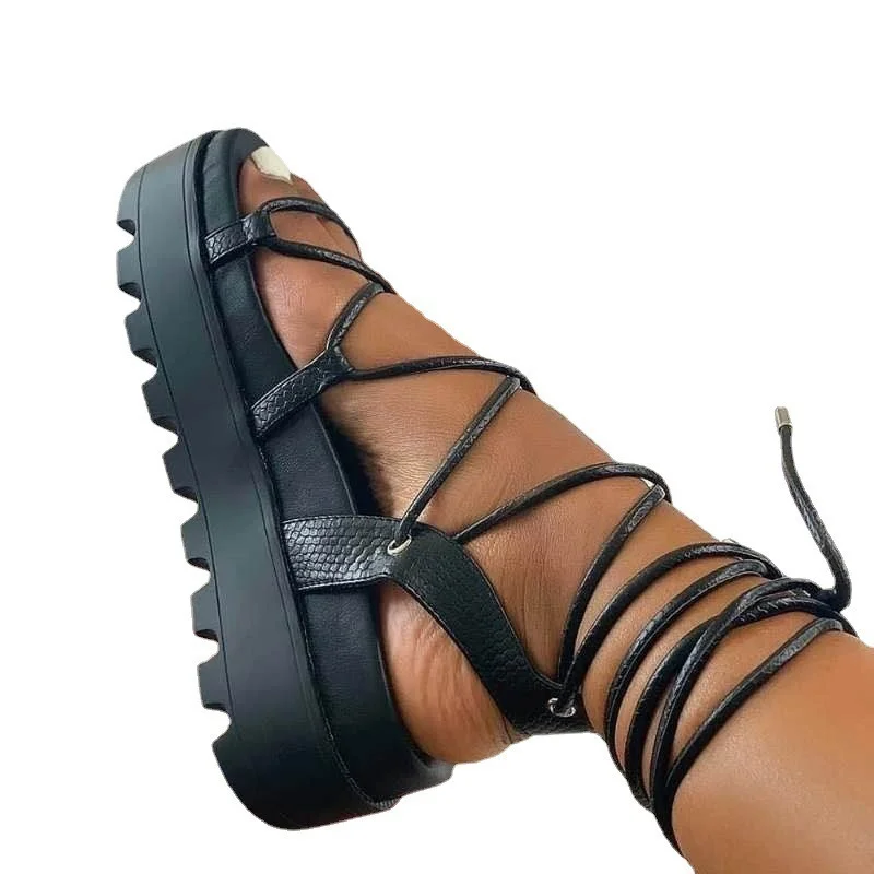 2022 Summer New Fashion Sexy Strappy Thick Bottom Solid Color Platform Plus Size Roman Shoes Luxury Sandals Women Designers