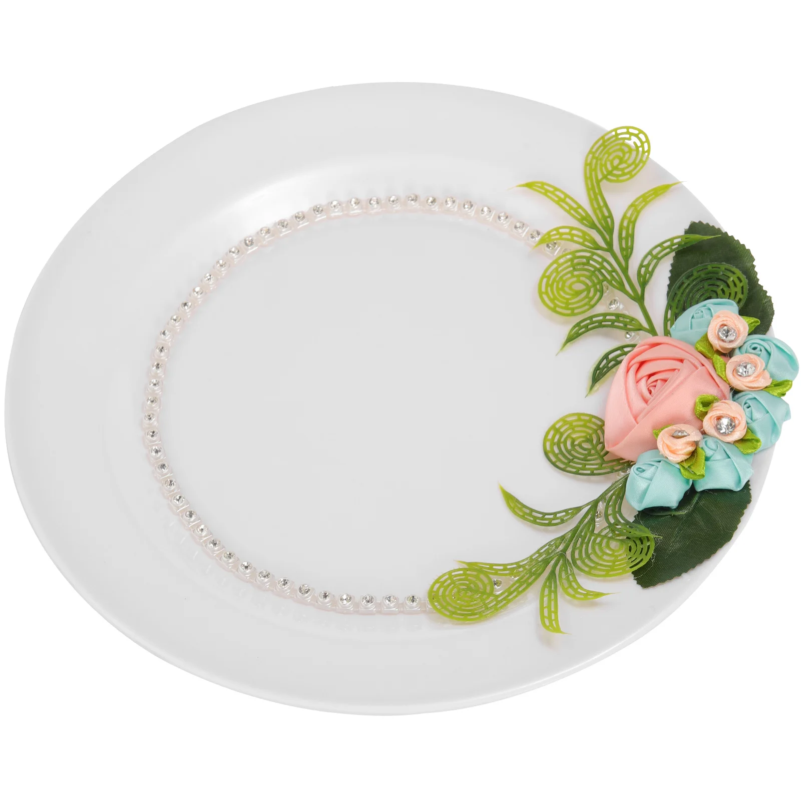 

1 Piece Floral Decor Melamine Plate Round Dessert Serving Tray Elegant Dinner Accessory Wedding Cake Dish Snack Fruit Plate Home