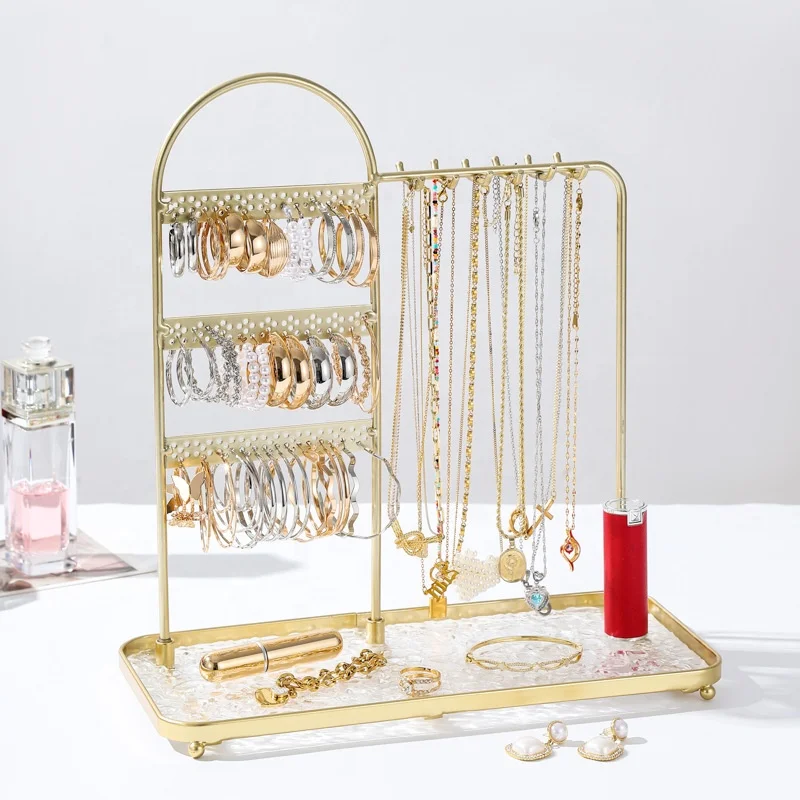 custom.Large Capacity Multi-functional Necklace Hoop Earrings Storage Display Counter Table Jewelry Display Rack Metal Jewelry