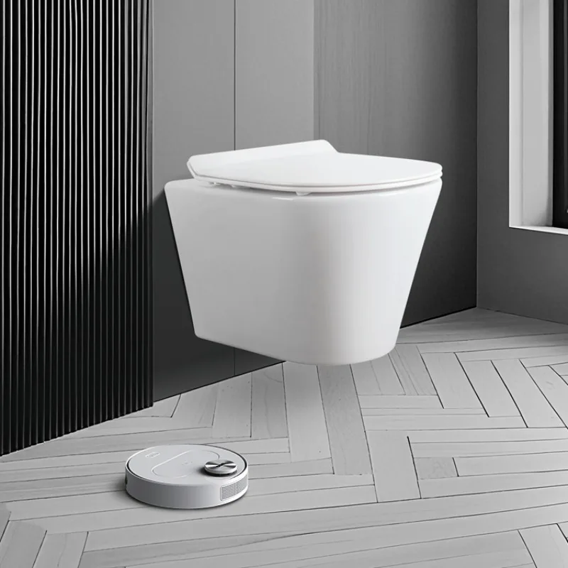 Minimalist wall-mounted bathroom toilet with antibacterial coating, scratch-resistant glaze, and durable white surface