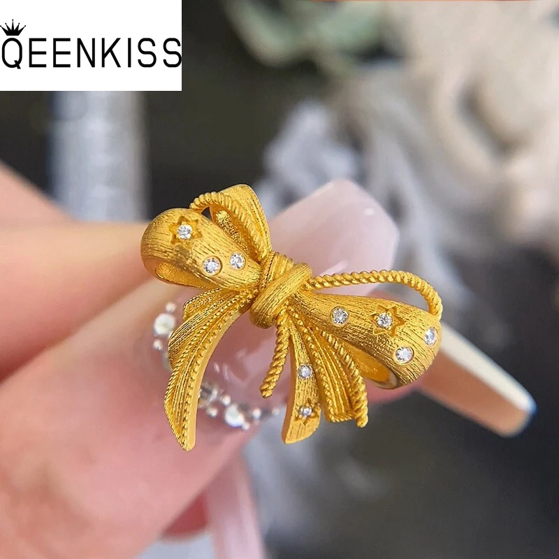 

QEENKISS Gold Bowtie Knot Rings For Women Female Wedding Party Birthday Christmas Bride Mother Girlfriend Ladies Gifts RG5233