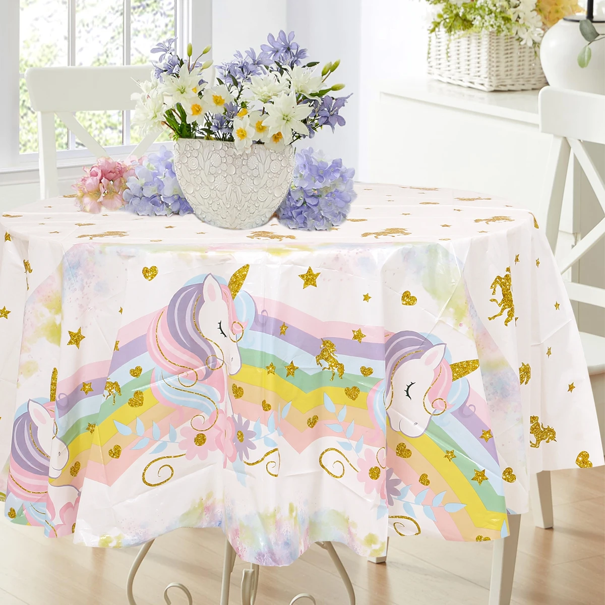 1pc Unicorn Round Tablecloth Disposable Table Cover for Birthday Party Decor Kids Favor Girl Birthday Baby Shower Party Supplies