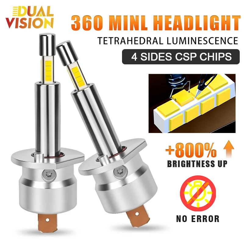 Ampoule de phare LED H1, Mini 360, taille 300W 30000LM CSP pour phare de voiture, phares antibrouillard à Diode automatique 12V 6000K, 2 pièces
