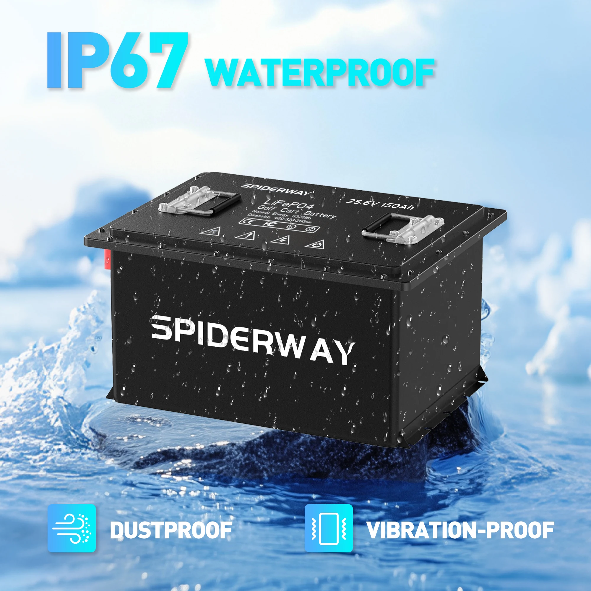 بطارية LiFePO4 24 فولت 150 أمبير مع شاحن 25 أمبير 6000+ دورات بحد أقصى. 7.68 كيلو واط لـ Skyjack SJIII 4626، 4632، 3219 رافعة مقصية