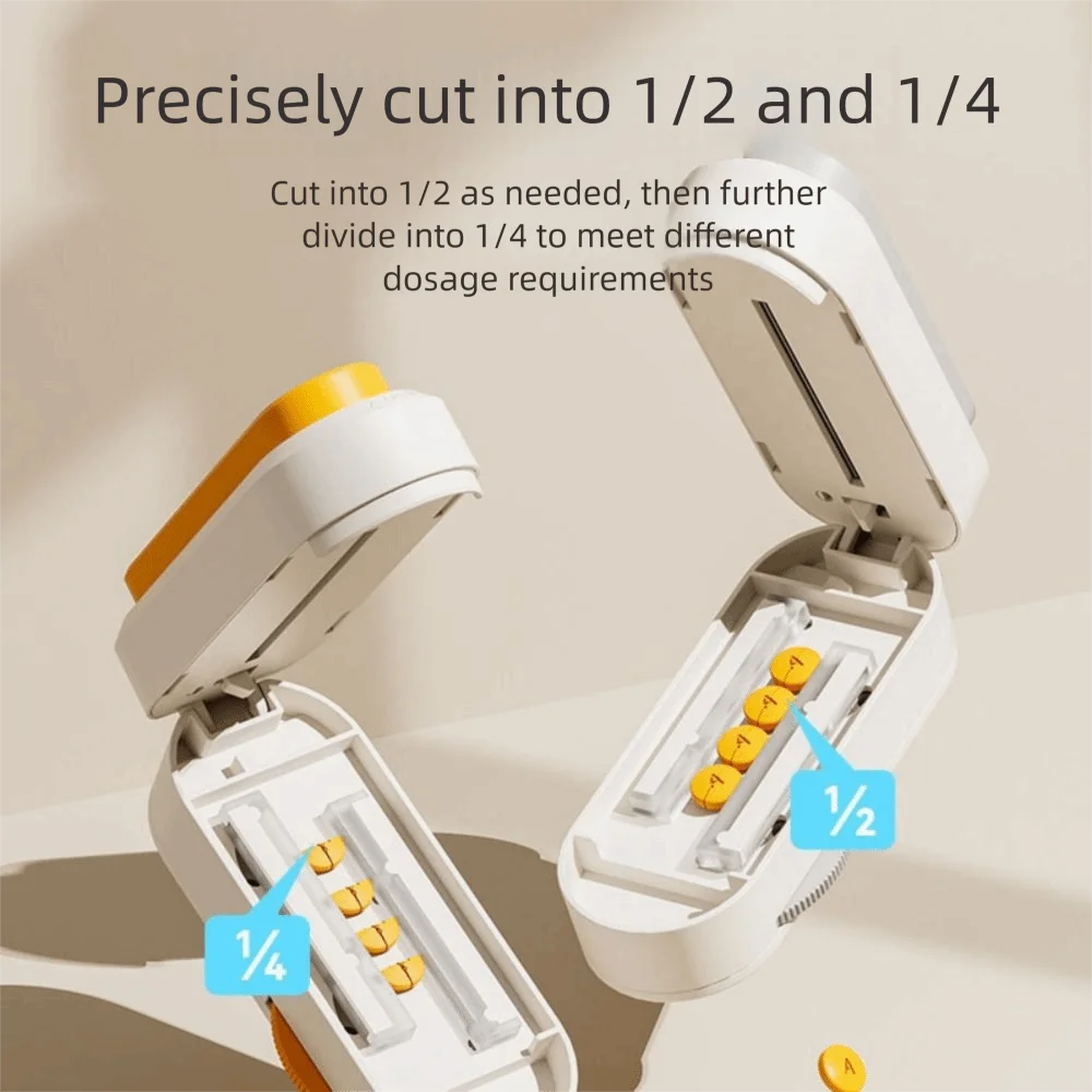 2 In 1 Pill Storage Box with Cleaning Brush Dust-Proof Portable Pill Cutter Precise Cutting Adjustable Daily Pill Splitter Home