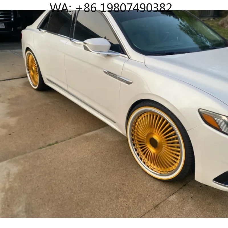 22-26 Inch 2-Piece Floating Center Cap Forged Wheels Gold Face Chrome Lip Luxury Aftermarket High-End Car Rims