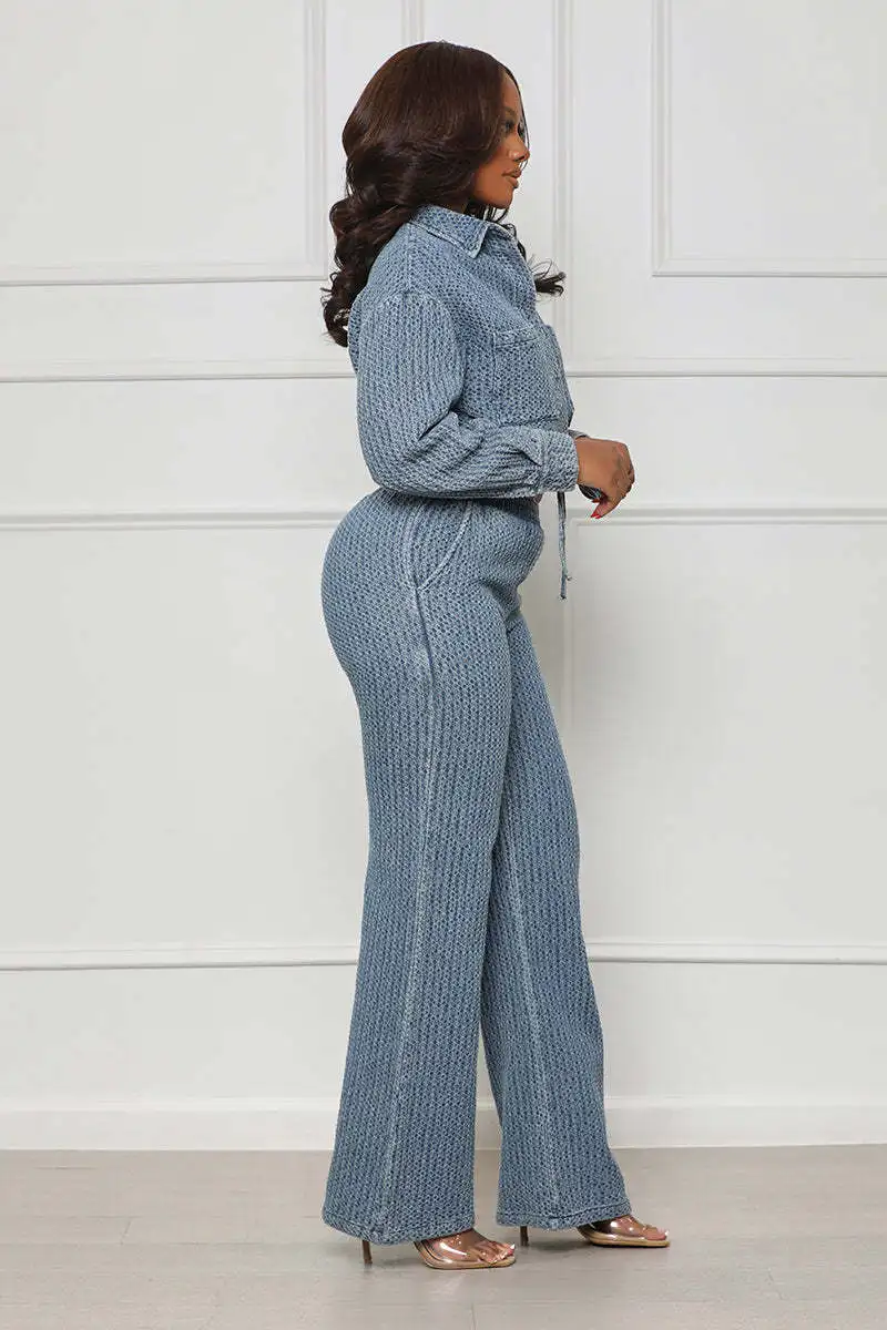 Casual Women's Two-Piece Autumn Long-Sleeved Lapel Top And Wide-Leg Pant Suit Comfortable Solid Color Ladies 2-Piece Set