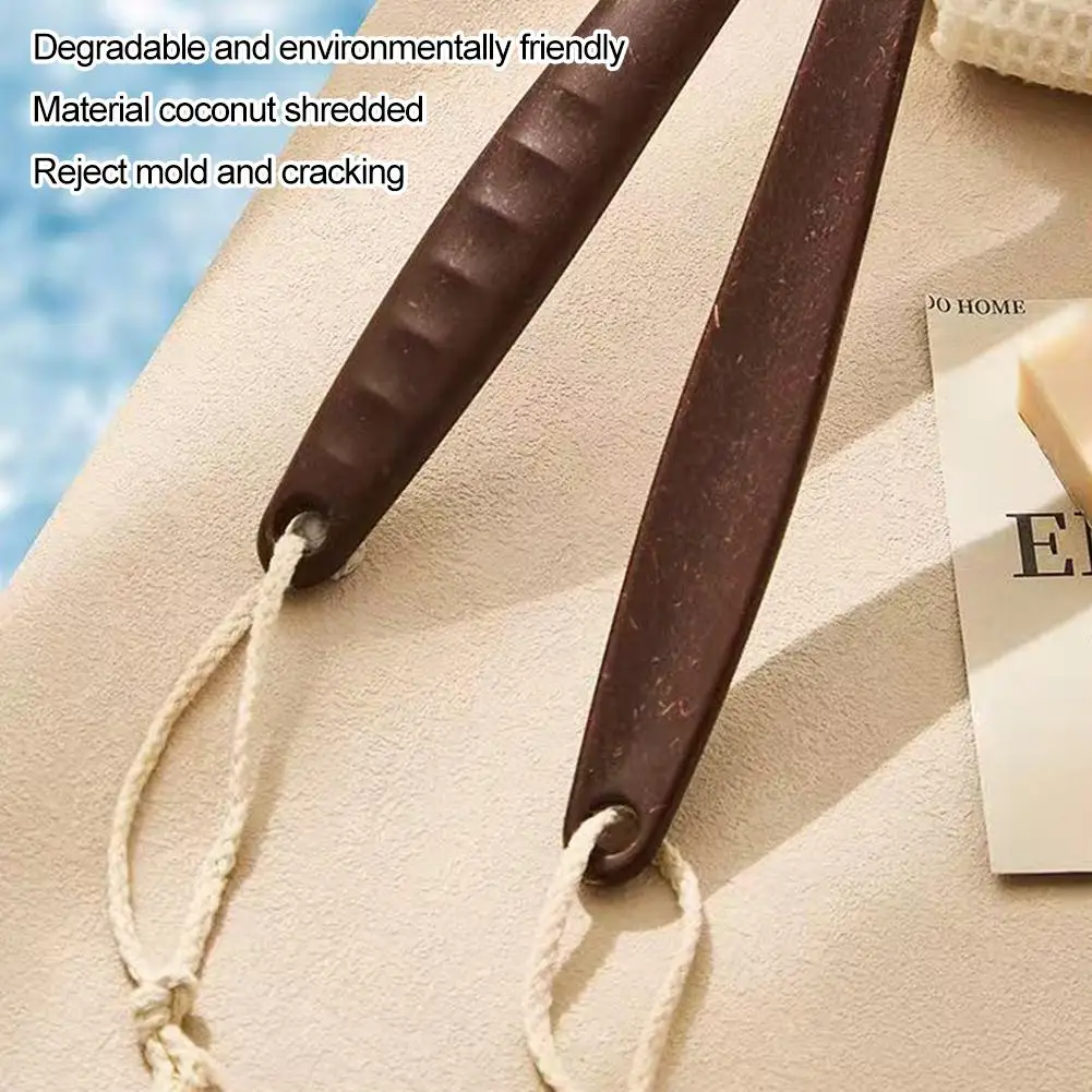 Long Handle Bath Brush With Coconut Fiber And Soft Bristle, Exfoliating Back Scrubber For Shower, Body Wash Tool