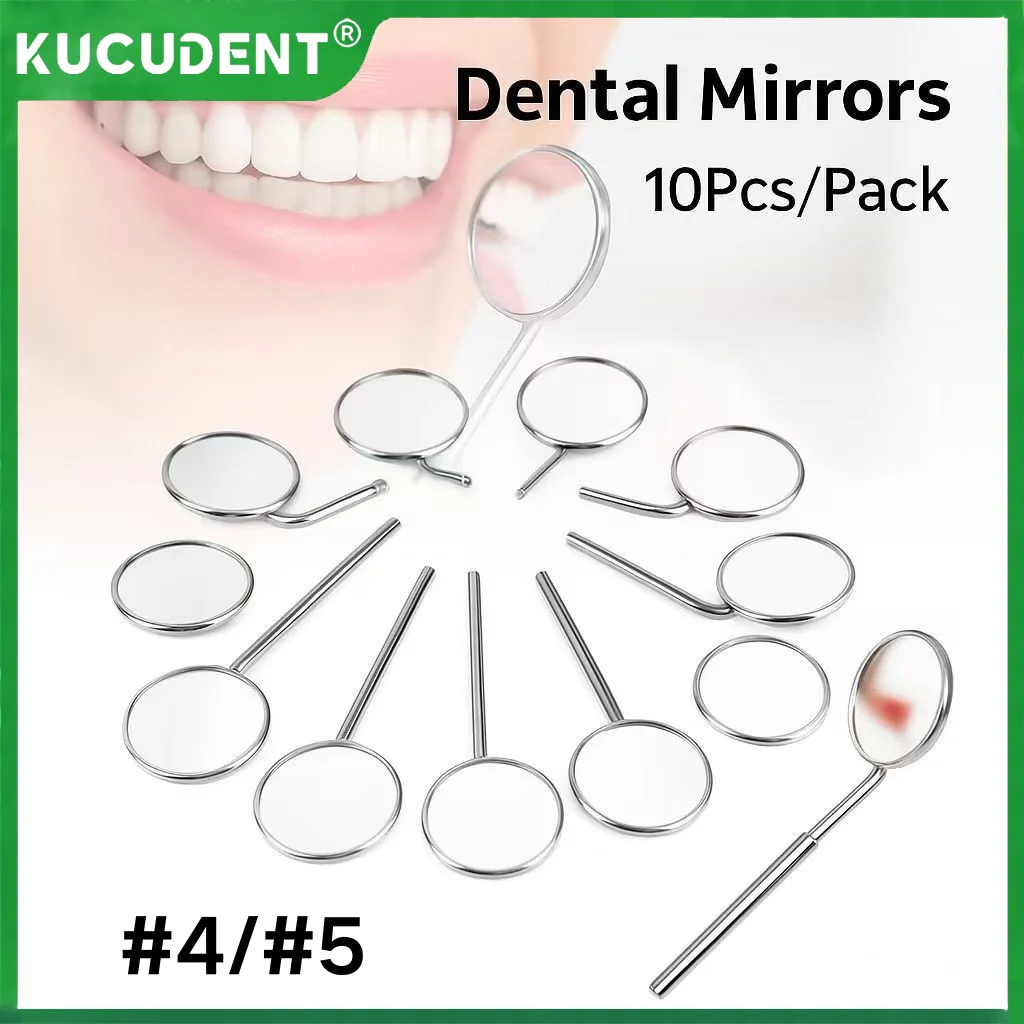 

10 шт./упак., стоматологическое зеркало для рта, головка из нержавеющей стали, конусная розетка, внутриротовое оральное зеркало # 4 # 5 стоматологических инструментов с внутренним ртом