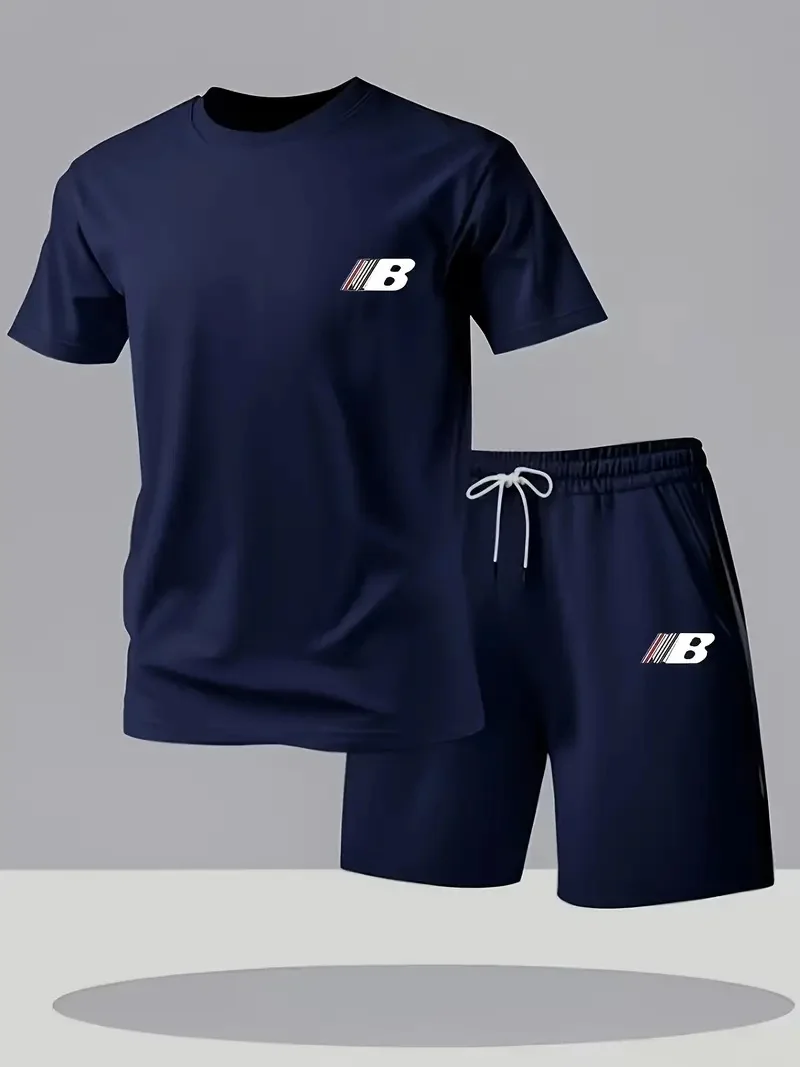 

2025 Summer Men'sPrinted Short Sleeve Shorts Casual Sports Two-piece Set Outdoor Urban Street Fashion