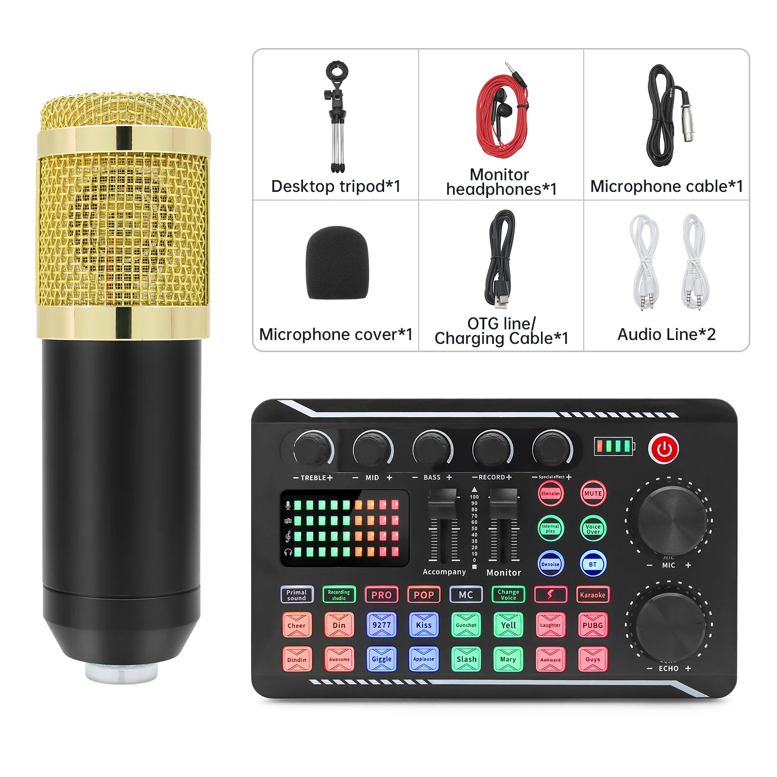 Portable Sound Card Microphone Kits F998 BM800 Set Studio Mixer Live Broadcast 16 Sound Effects Recording Sound Mixing Console