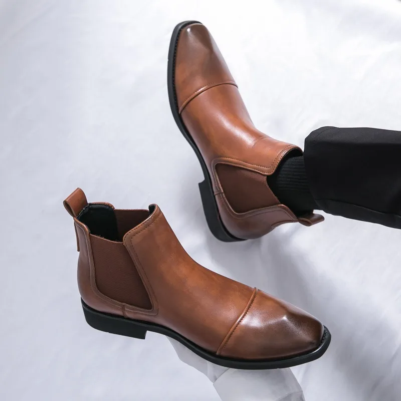 Luxury Brand Men Boots Fashion Casual Ankle Boots Classic Business Dress Boots for Men British Business Leather Boot Bota Hombre