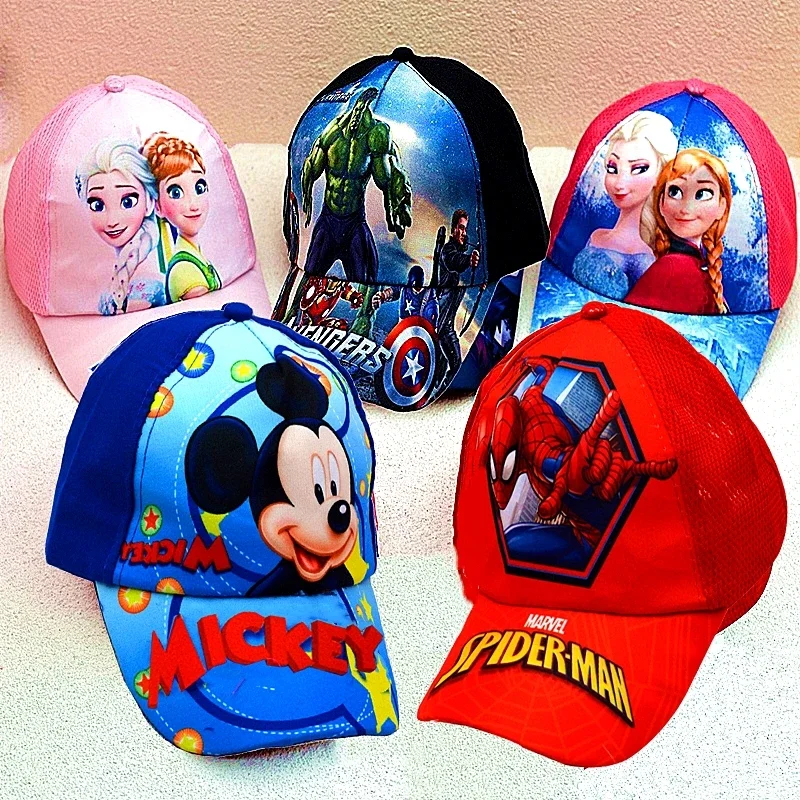 New Anime Disney Frozen Princess Mickey Minnie Mouse Kids Brand Hat Boy Girl Travel Spiderman Baby Caps Figure Gifts Toys 2-8Y