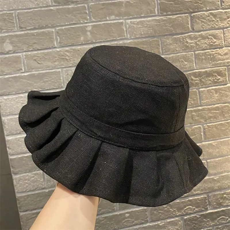 2026 New Women's Ruffled Floppy Brim Bucket Hat UPF50+ Sun Protection Linen Blend UV Block Face Slimming Foldable Portable Summe