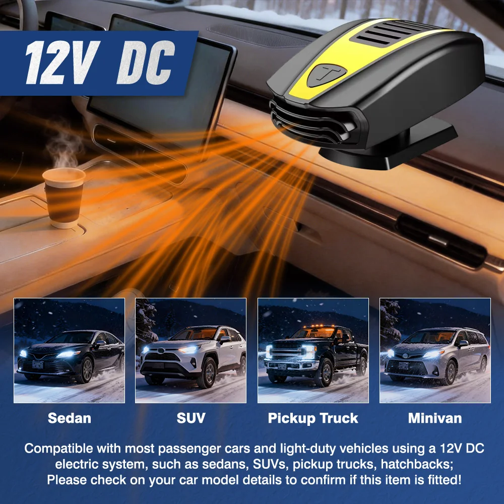 12 V 150 W Car Heater Windshield Defogger Defroster 360° Rotatable Heating Cooling Fan Portable Air Defogging Heater