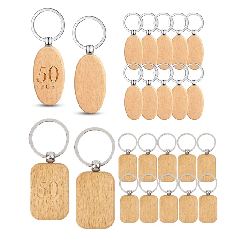 

100Piece Wooden Blanks Wood Key Chain Blanks Wooden Key Ring Key Tag For DIY Crafts(Oval+Rectangle)