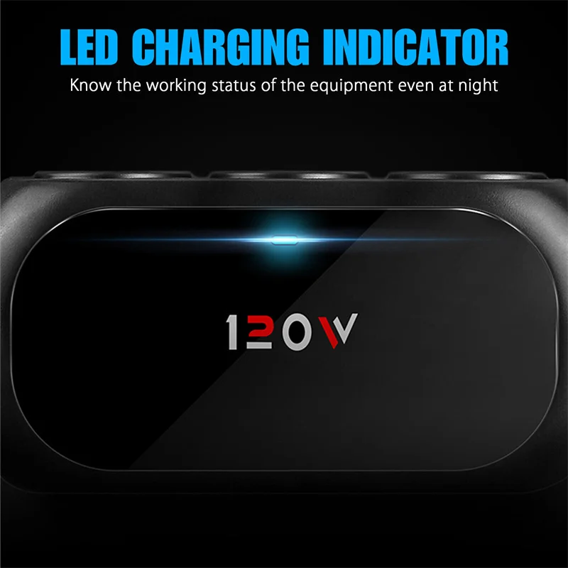 【*****】3 Socket Car Splitter Dual USB LED Car Fast Charger 120W 12V 24V Car Charger Adapter For IPhone GPS Dashcam view 5