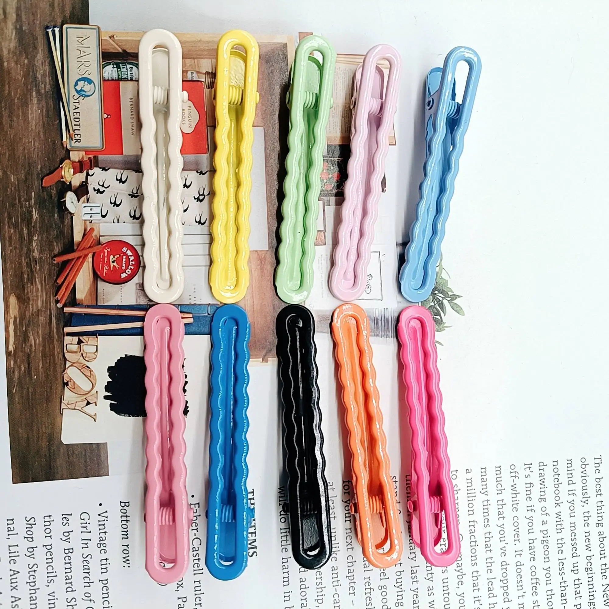 10pcs/lot 6cm simple metal candy color wave cutout clip with fringe clip diy hair accessories