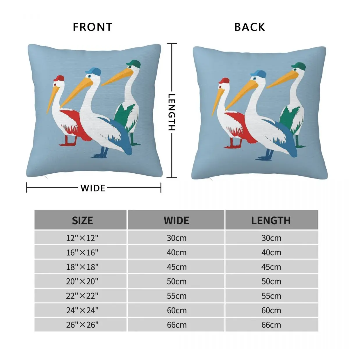 Pelican Red Green Blue Square Pillowcase Polyester Linen Velvet Pattern Zip Decorative Car Cushion Cover