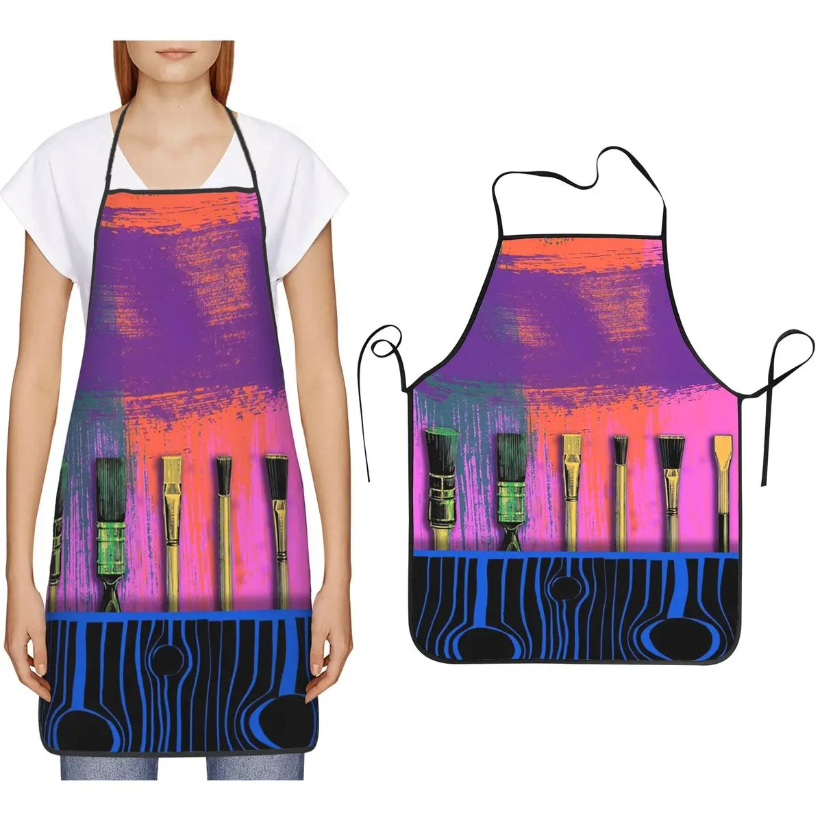 Artistic Colour Paint Brush Brushes Apron Chef Cooking Cuisine Tablier Bib Kitchen Cleaning Pinafore for Women Men Painting