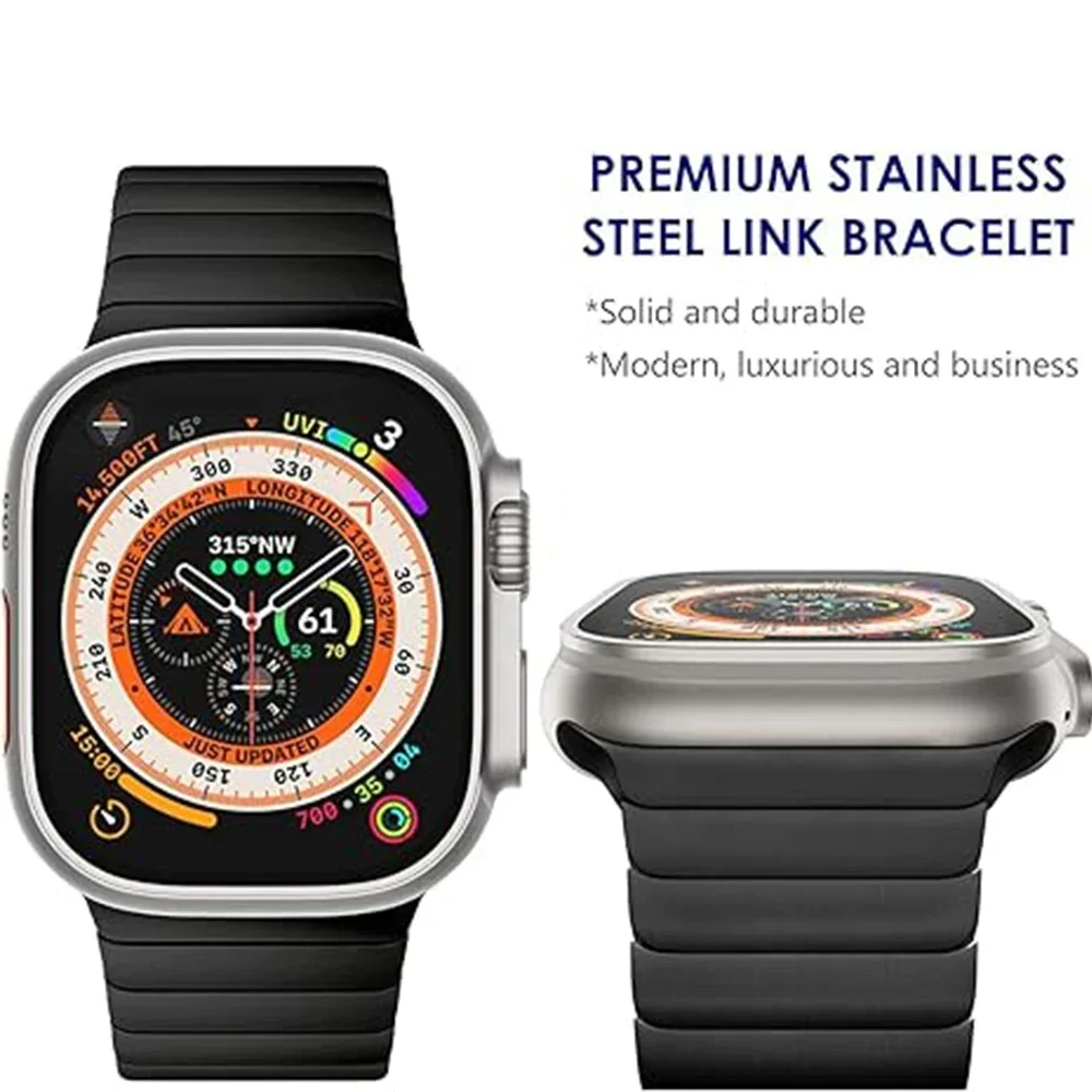 Apple Watch Ultra 3 49mm、iWatch 11 10 46mm、9 8 7 6 5 4 SE 44mm 45mm対応 チタン製リンクメタルストラップ マグネット式ブレスレット リストバンド