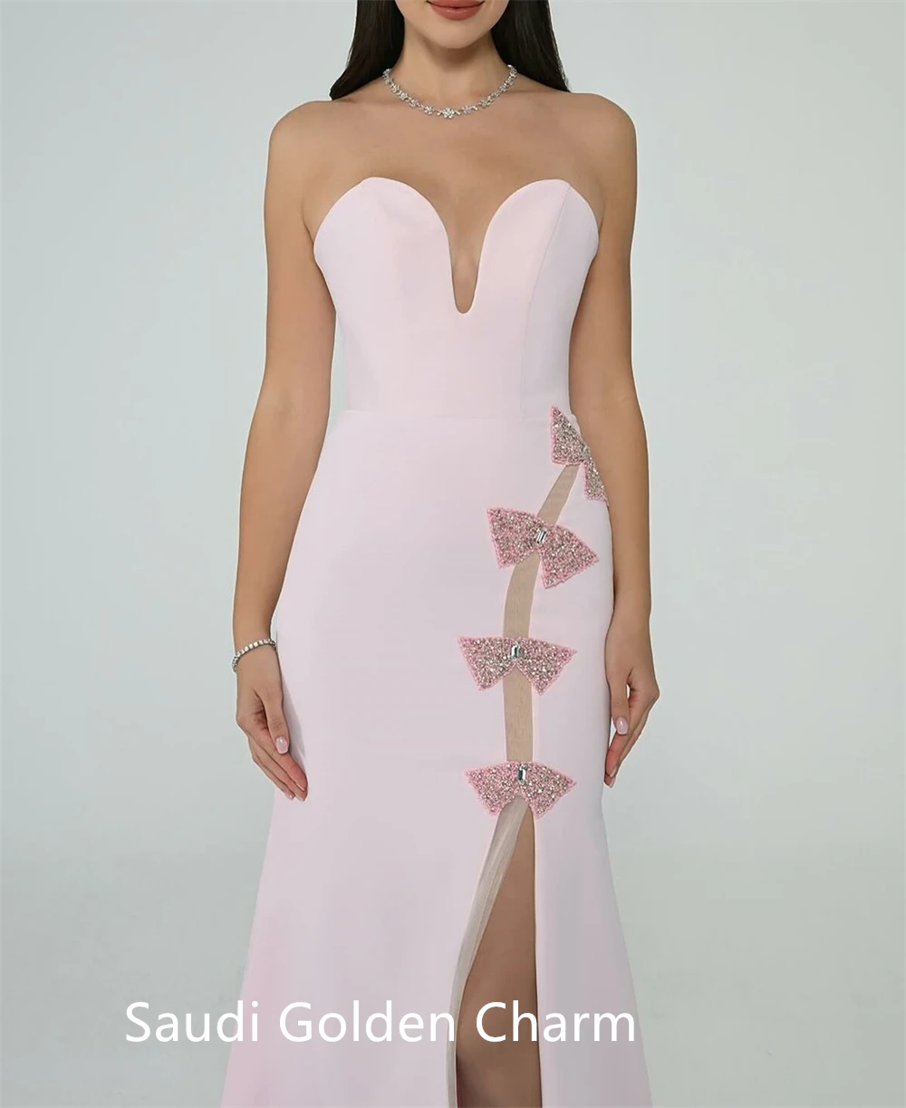 Robe De soirée en Satin rose, personnalisée, exquise, haute qualité, sans bretelles, épaules dénudées, sirène, fermeture éclair au dos